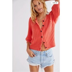 Free People Sloane ribbed cardigan in coral